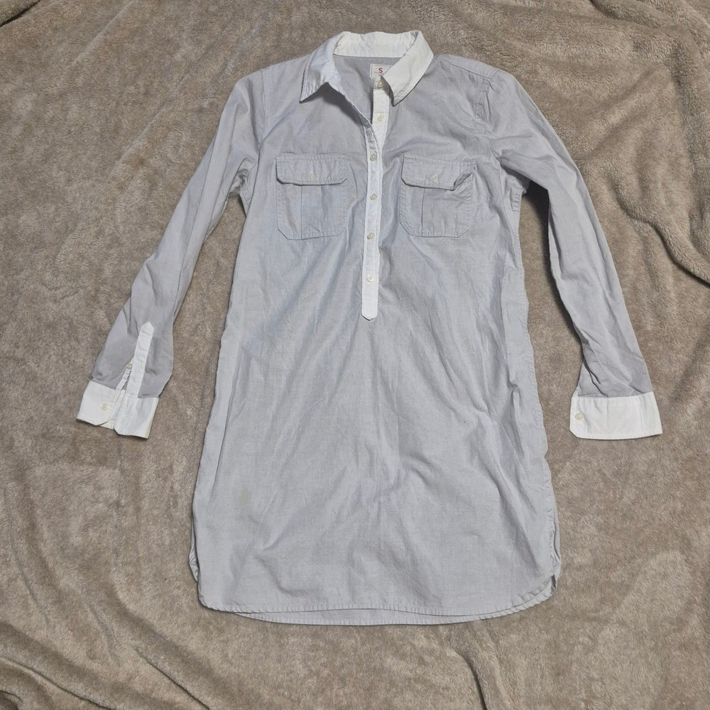 Gap Womens Grey White Long Sleeve Shirt Dress Cotton Small RN 54023